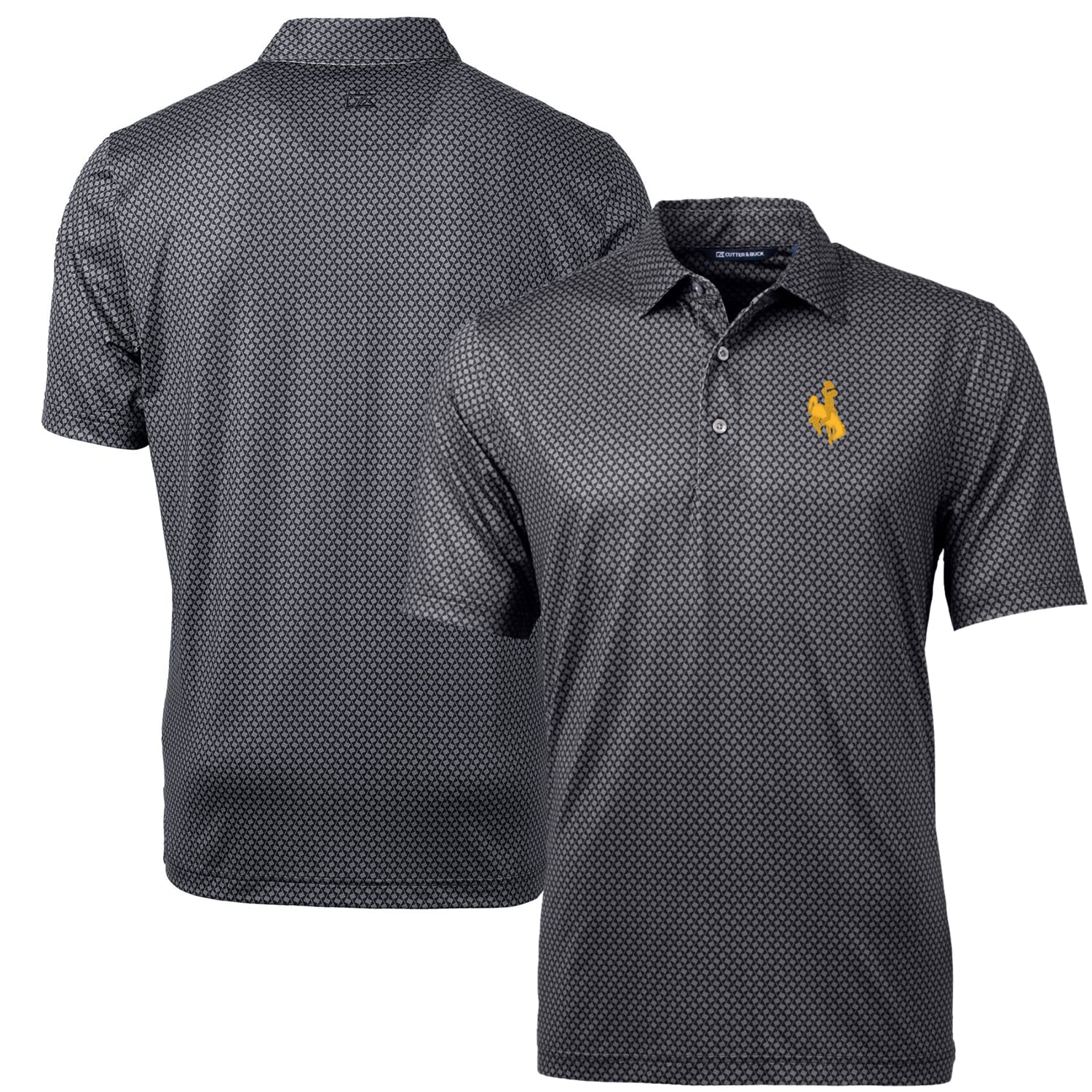 Men's Cutter \u0026 Buck Black Wyoming Cowboys Pike Banner Print Polo